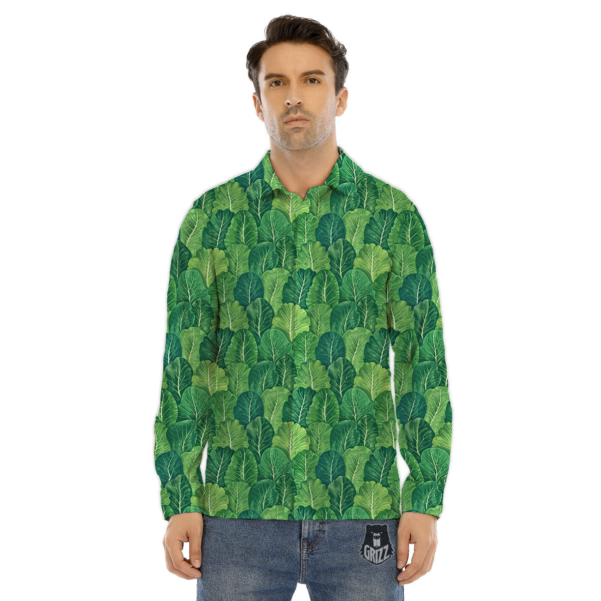 Cabbage Leaf Green Print Men's Dress Shirts-grizzshop