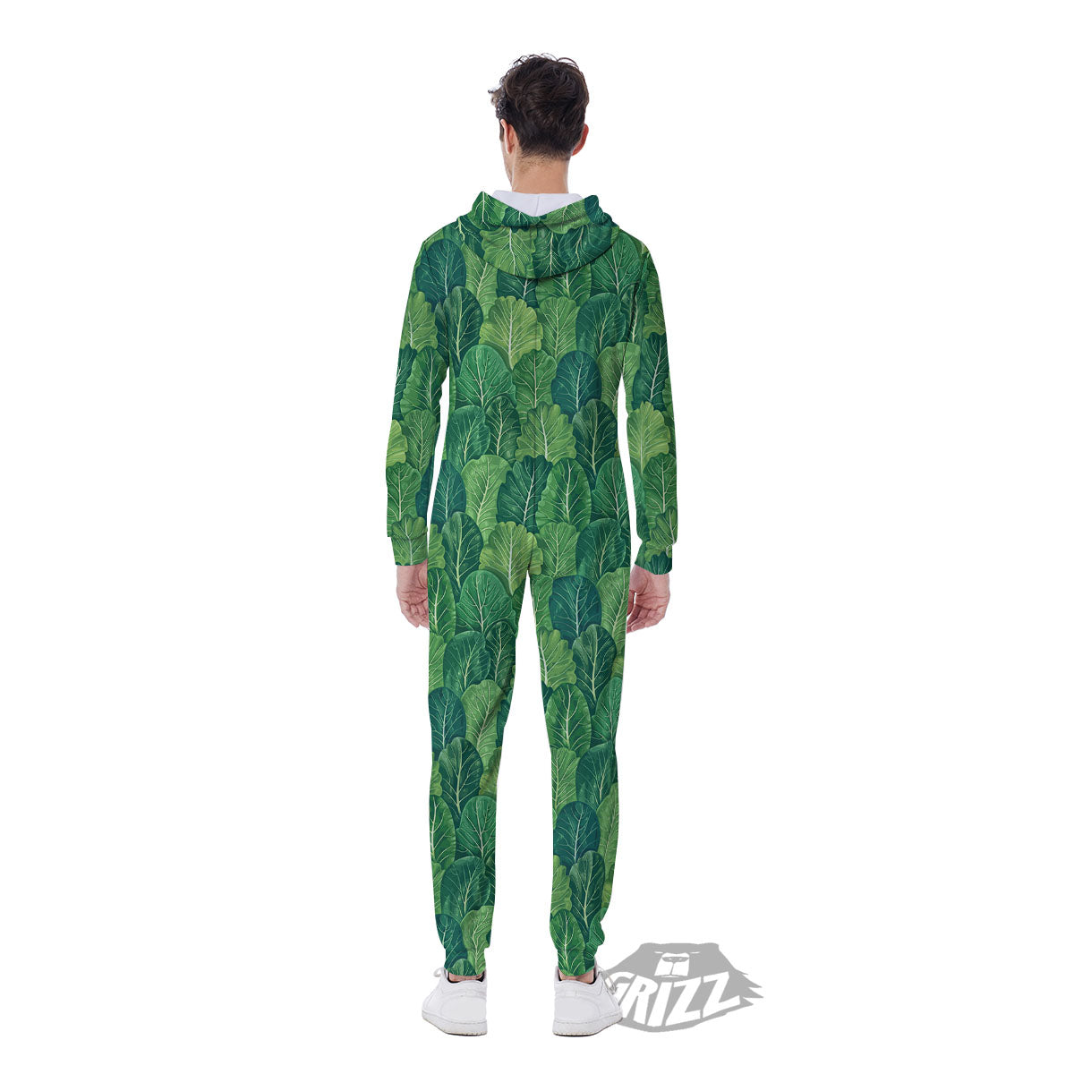 Cabbage Leaf Green Print Men's Jumpsuit-grizzshop