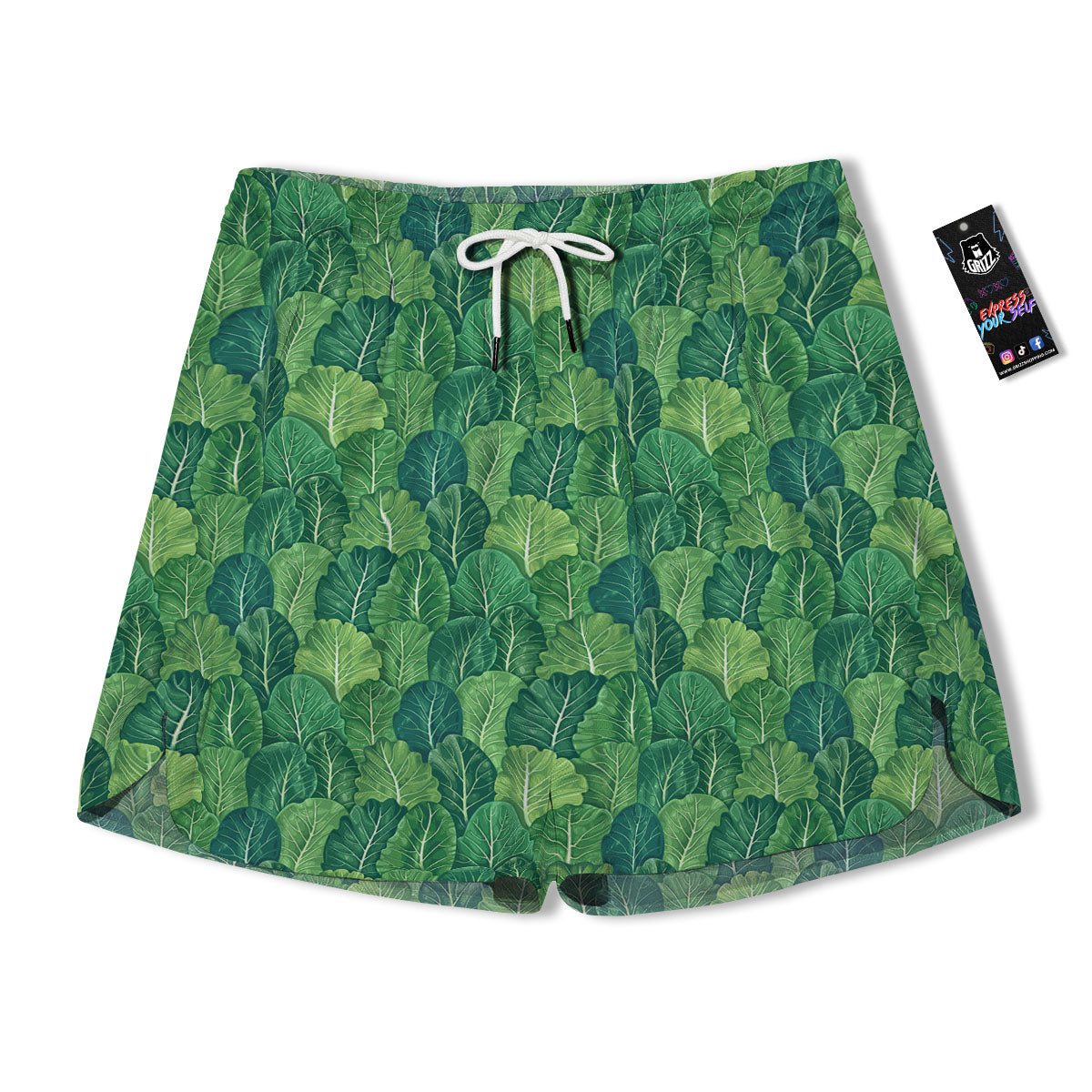 Cabbage Leaf Green Print Men's Running Shorts-grizzshop