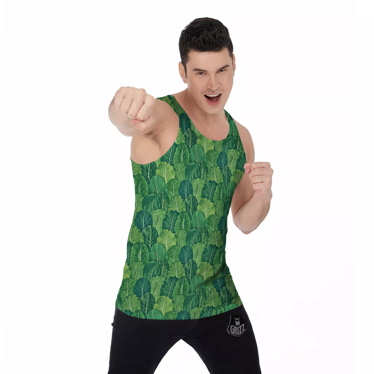 Cabbage Leaf Green Print Men's Tank Top-grizzshop
