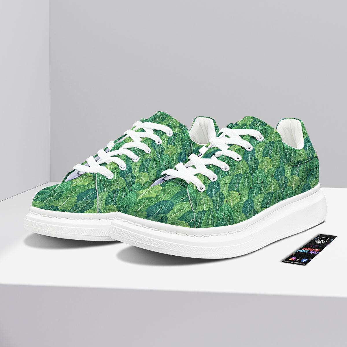 Cabbage Leaf Green Print Platform Shoes-grizzshop