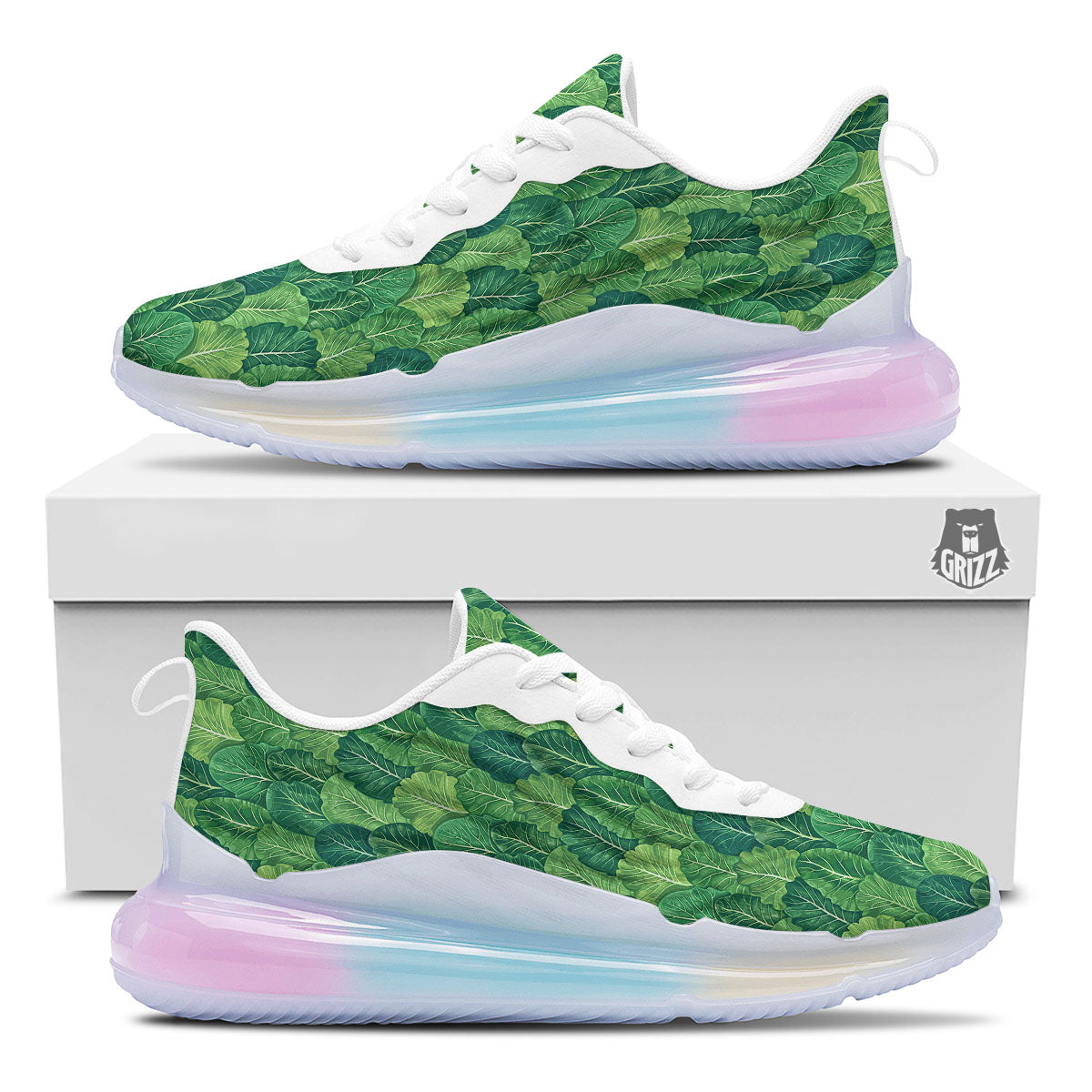 Cabbage Leaf Green Print Running Sneakers-grizzshop