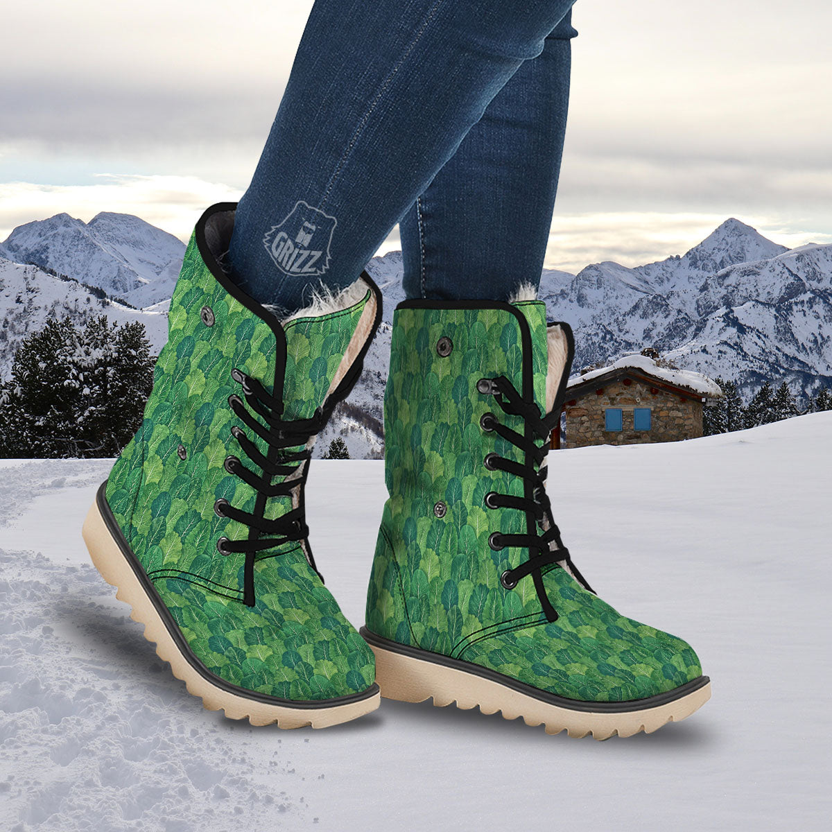 Cabbage Leaf Green Print Snow Boots-grizzshop