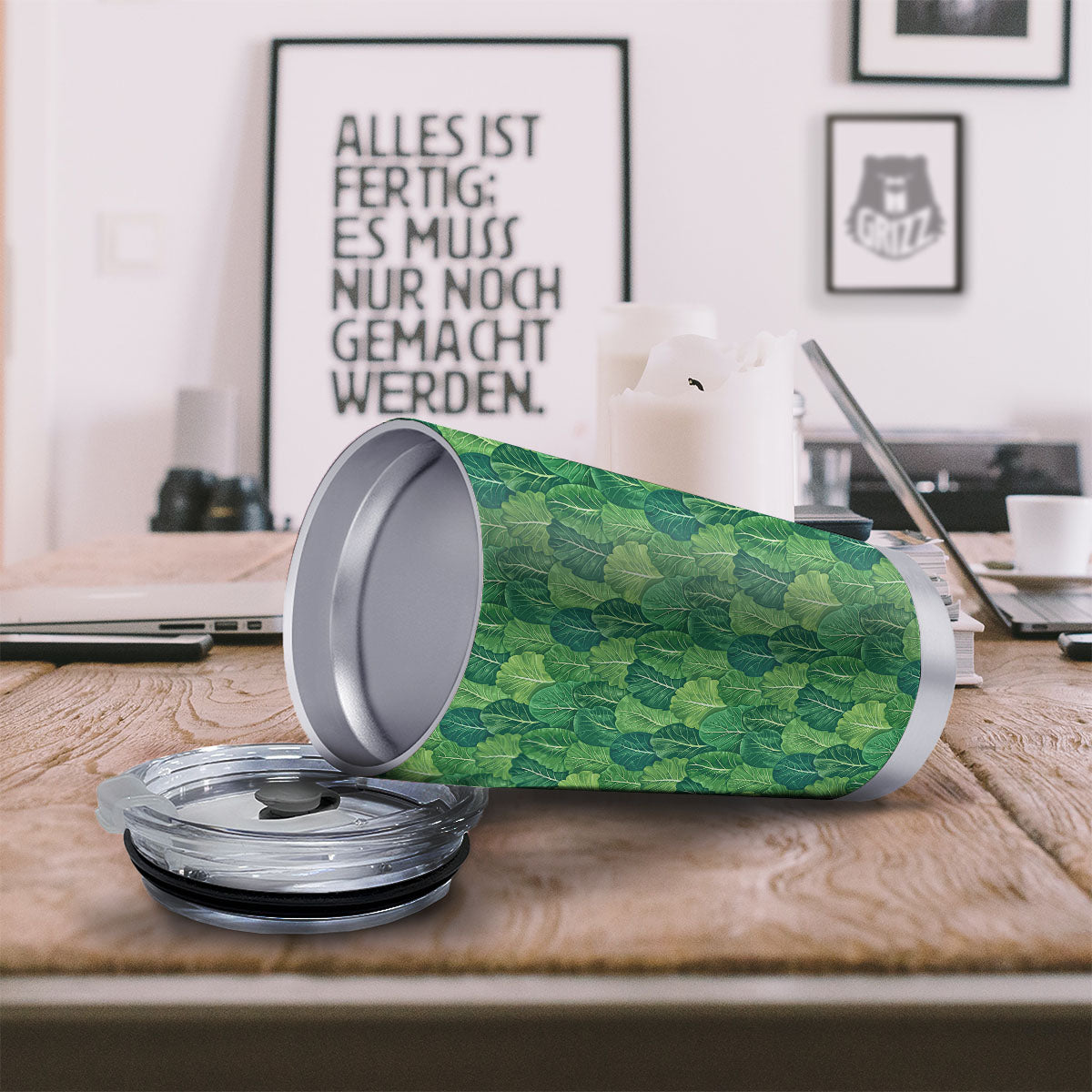 Cabbage Leaf Green Print Tumbler-grizzshop