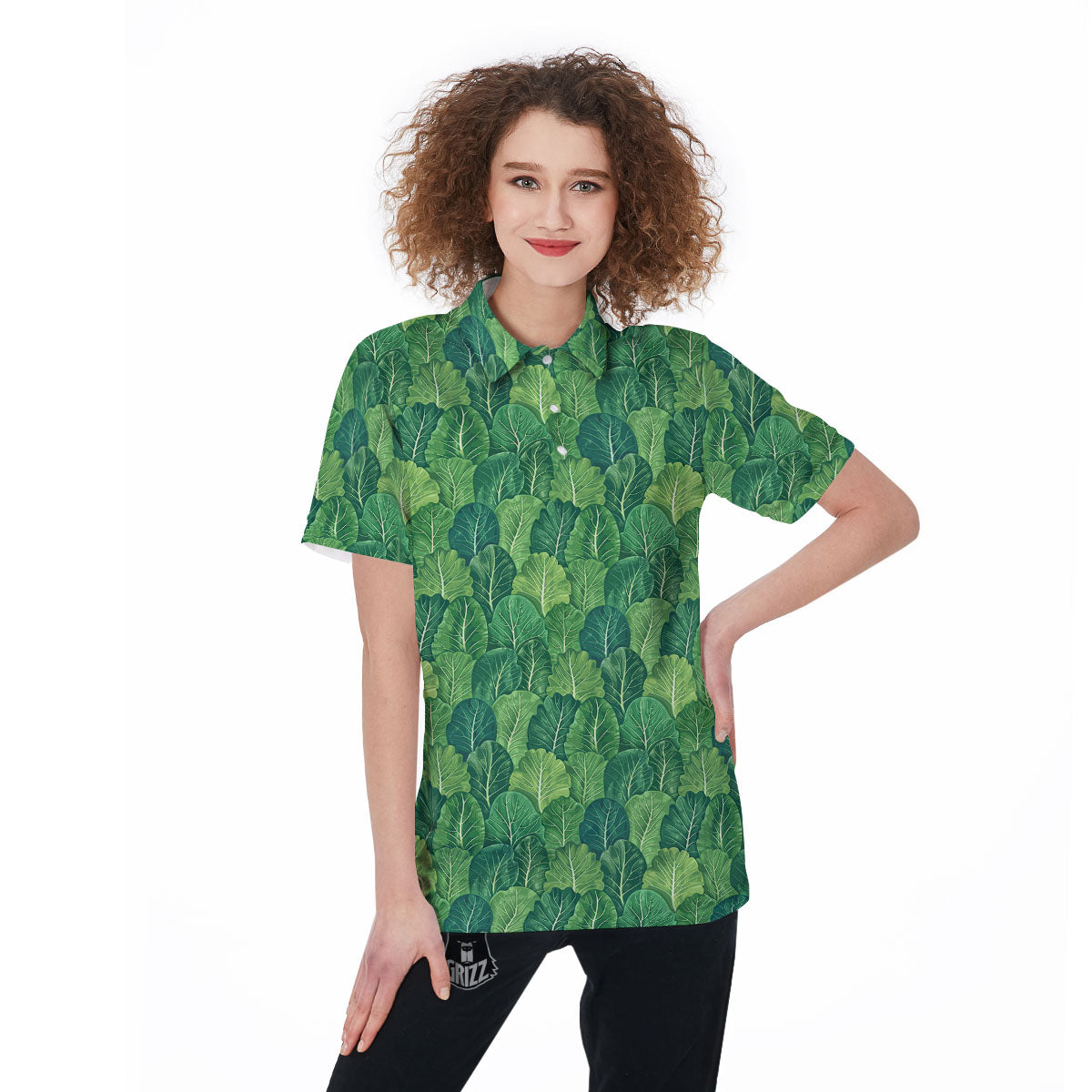 Cabbage Leaf Green Print Women's Golf Shirts-grizzshop