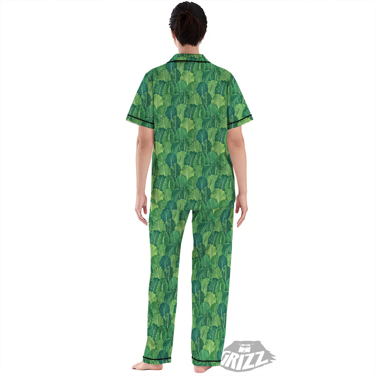 Cabbage Leaf Green Print Women's Pajamas Set-grizzshop