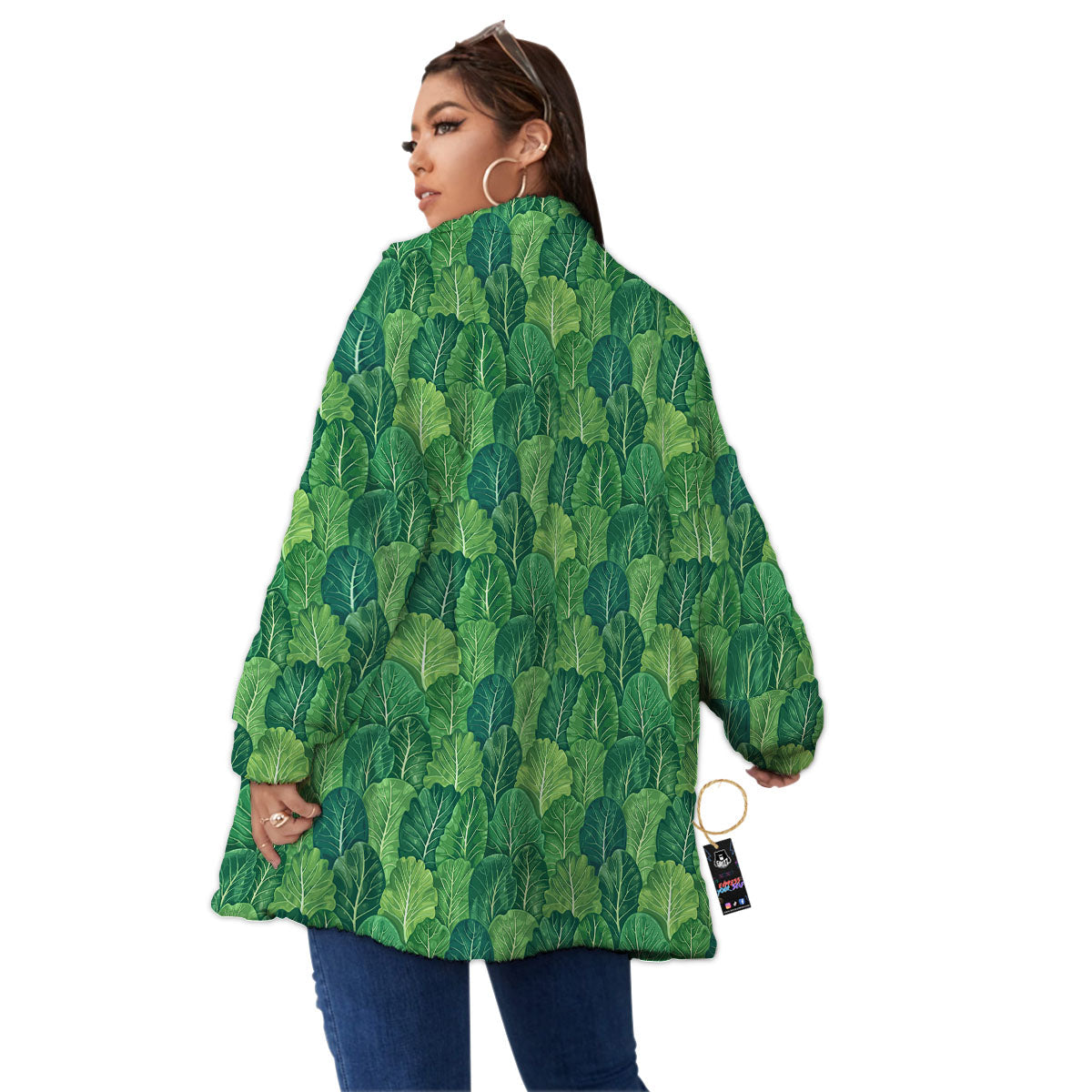 Cabbage Leaf Green Print Women's Sherpa Jacket-grizzshop