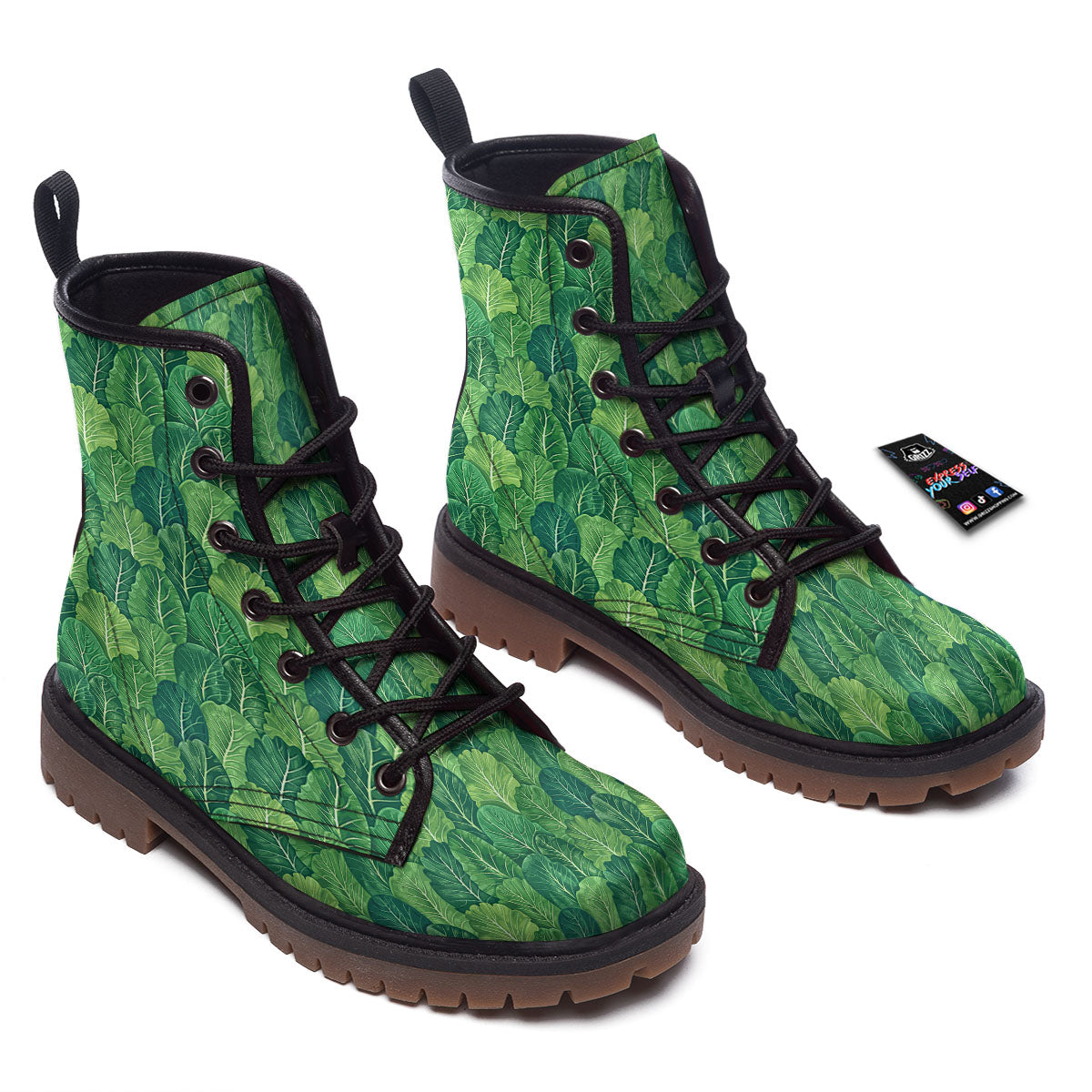 Cabbage Leaf Green Print Work Boots-grizzshop