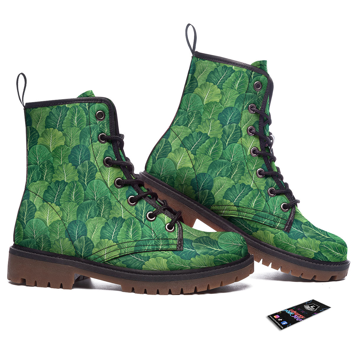 Cabbage Leaf Green Print Work Boots-grizzshop