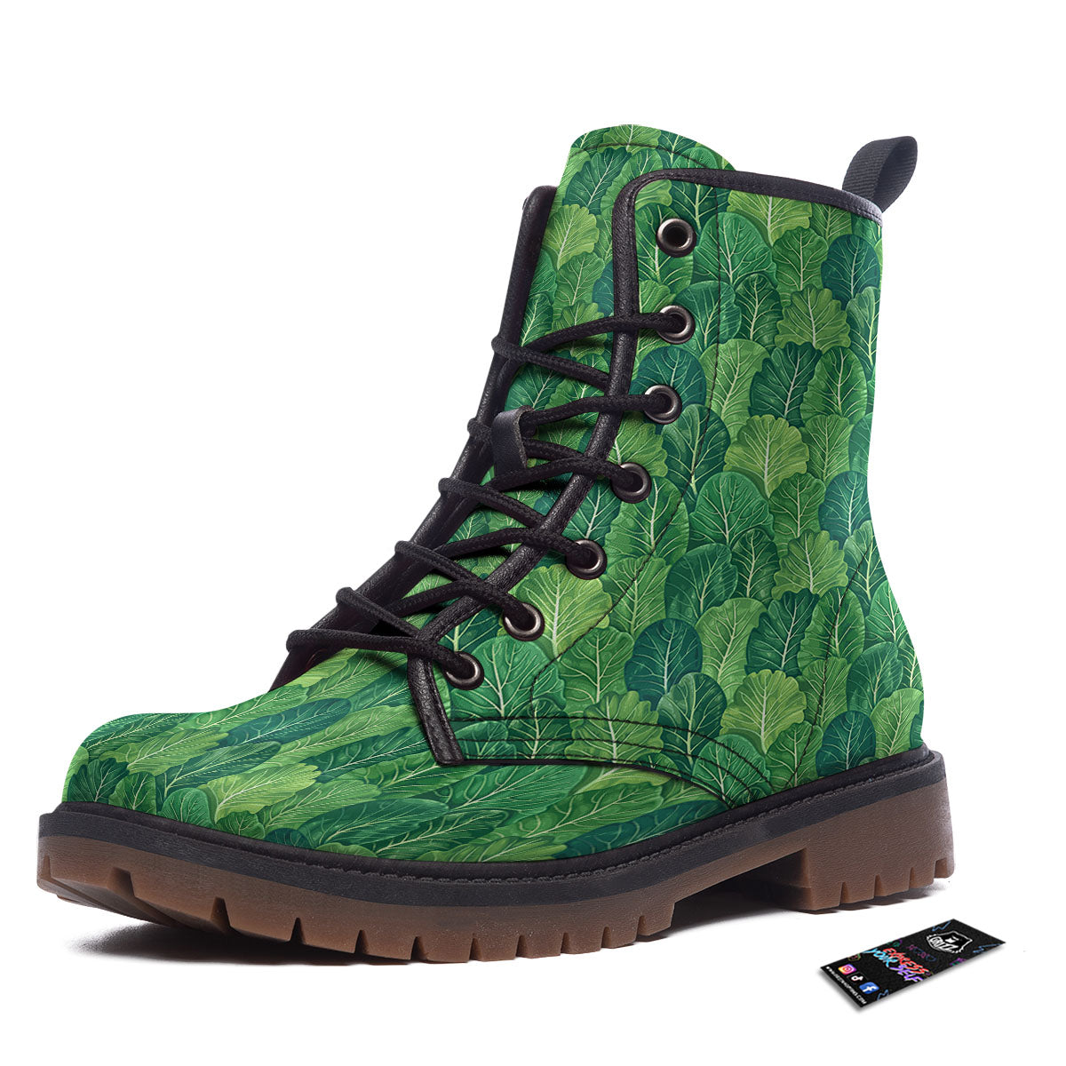 Cabbage Leaf Green Print Work Boots-grizzshop