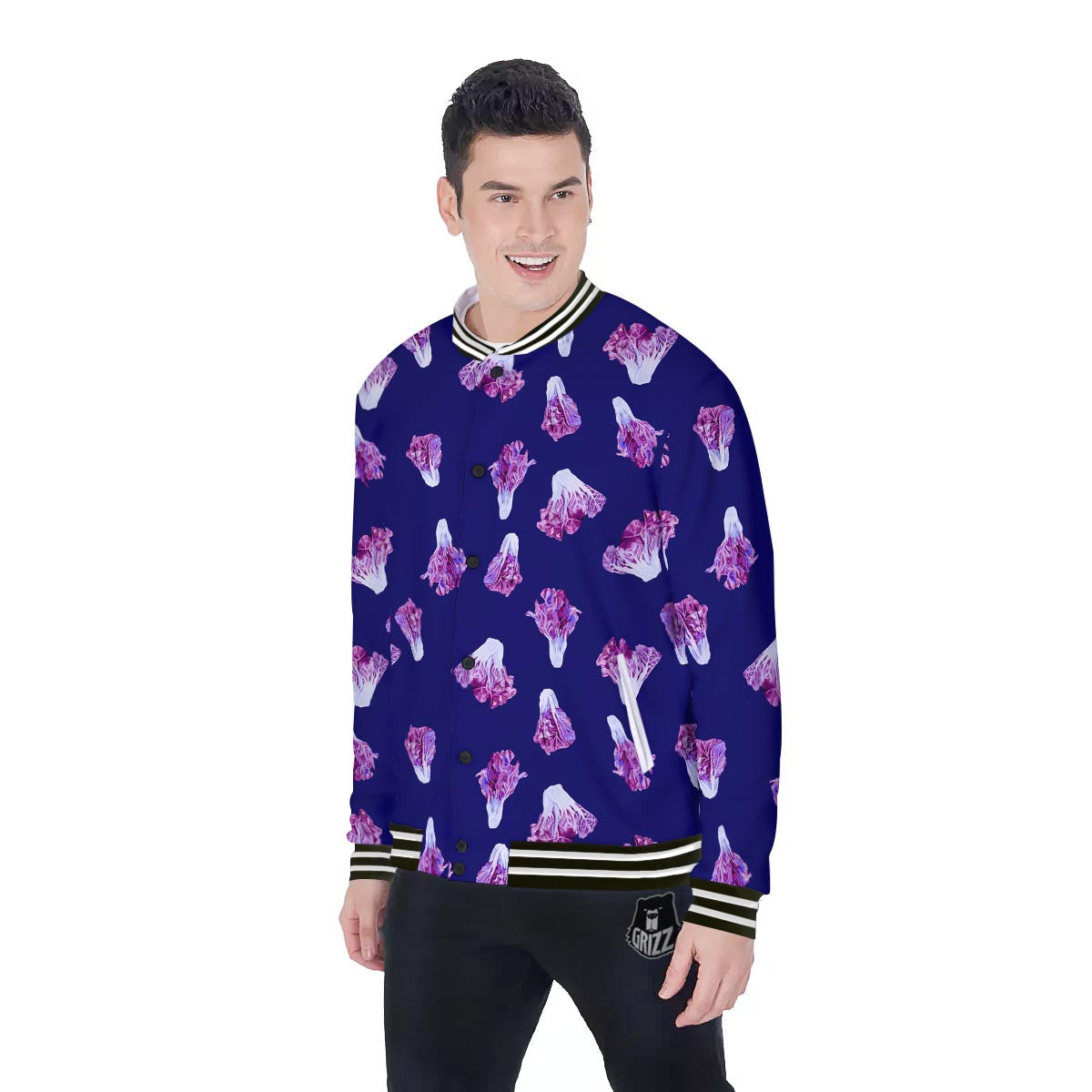 Cabbage Leaves Purple Print Pattern Baseball Jacket-grizzshop