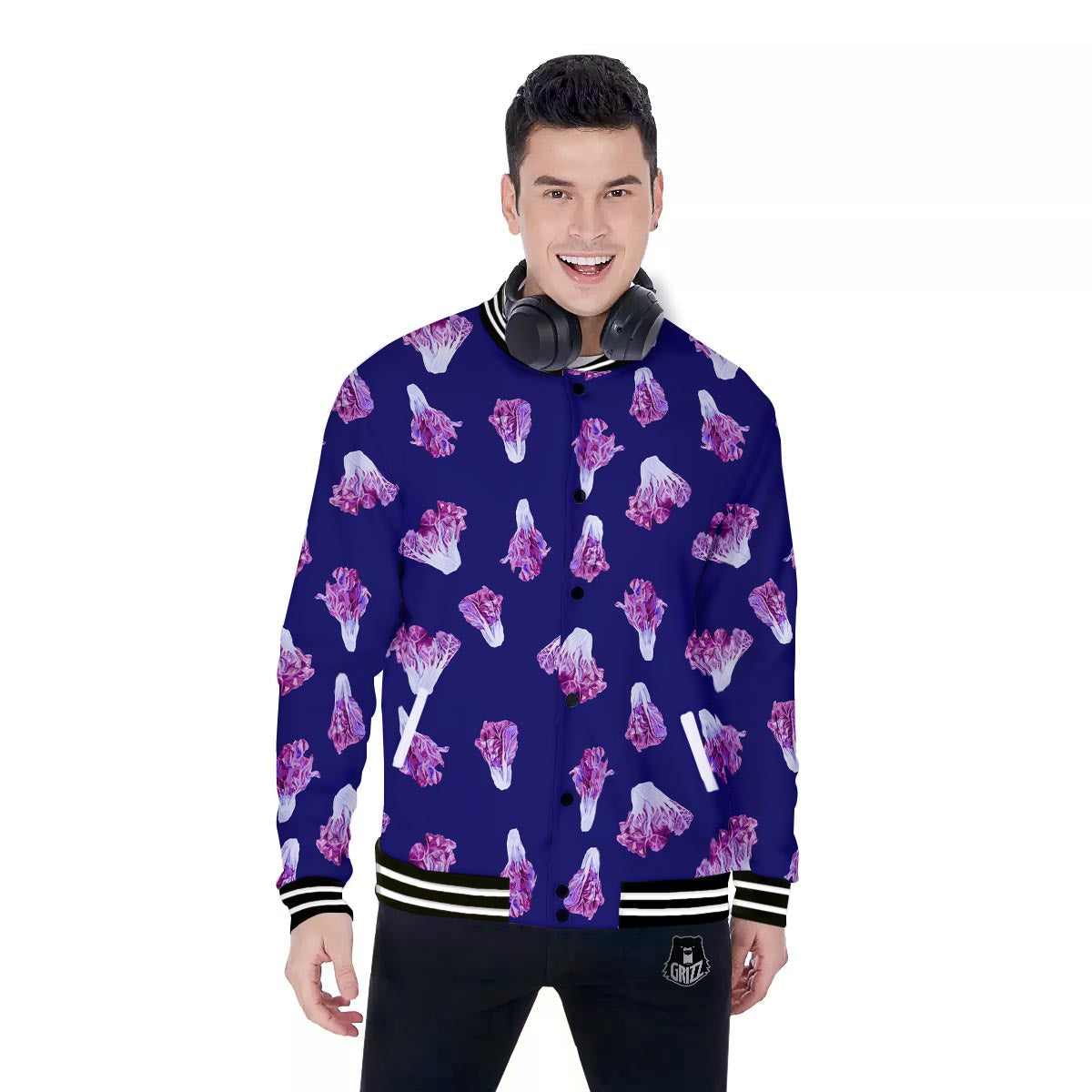 Cabbage Leaves Purple Print Pattern Baseball Jacket-grizzshop