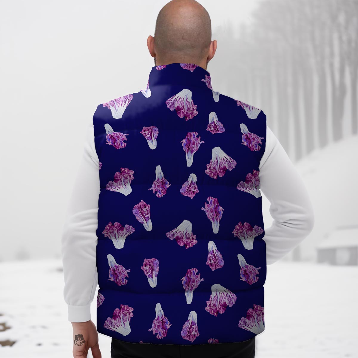 Cabbage Leaves Purple Print Pattern Down Vest-grizzshop