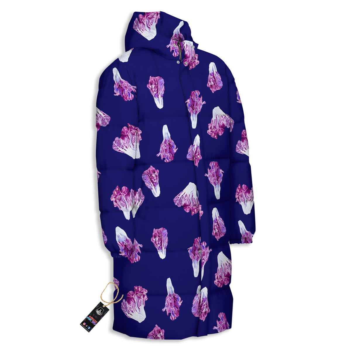 Cabbage Leaves Purple Print Pattern Long Down Jacket-grizzshop