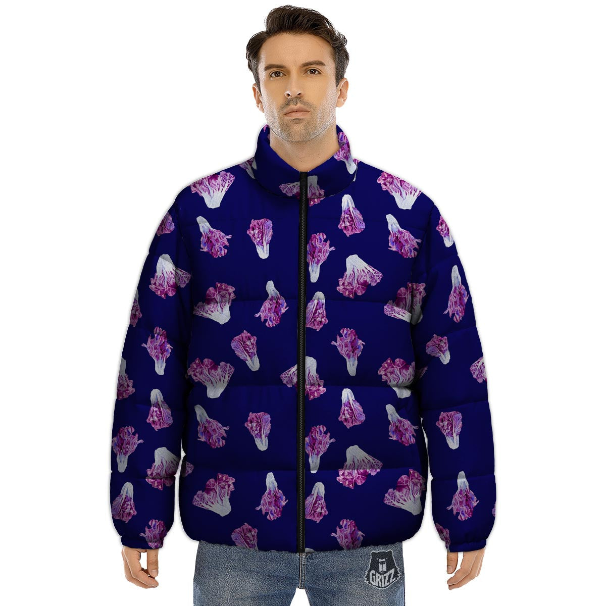 Cabbage Leaves Purple Print Pattern Puffer Jacket-grizzshop