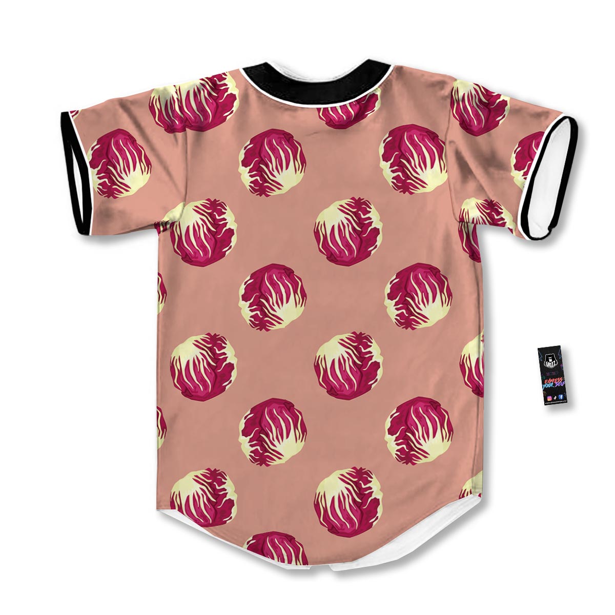 Cabbage Red Print Pattern Baseball Jersey-grizzshop
