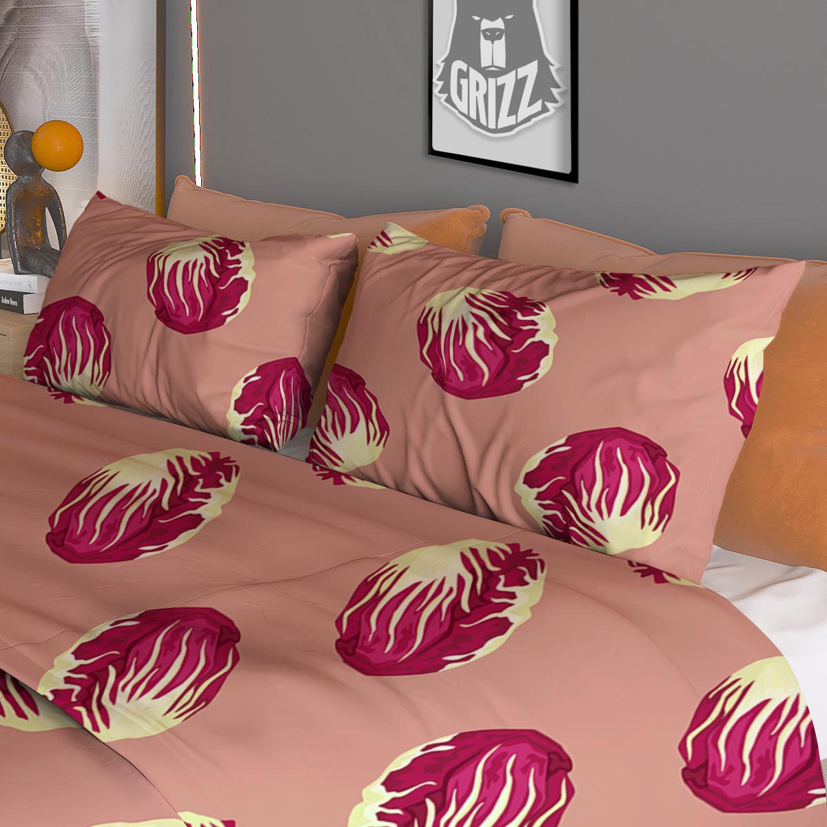 Cabbage Red Print Pattern Duvet Cover Bedding Set-grizzshop