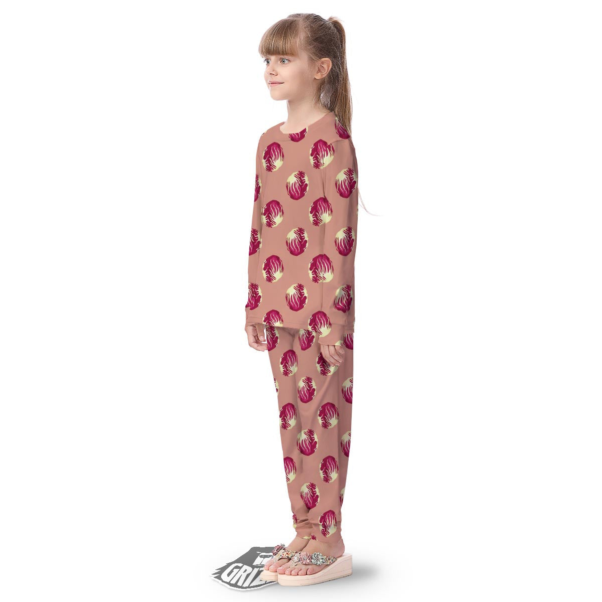 Cabbage Red Print Pattern Kid's Pajamas-grizzshop