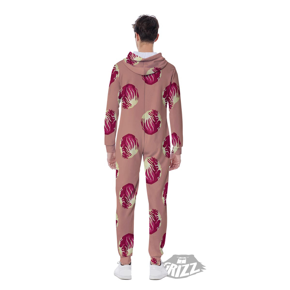 Cabbage Red Print Pattern Men's Jumpsuit-grizzshop