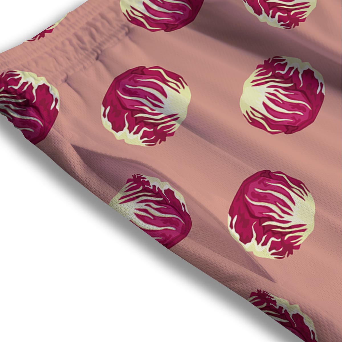 Cabbage Red Print Pattern Mesh Shorts-grizzshop