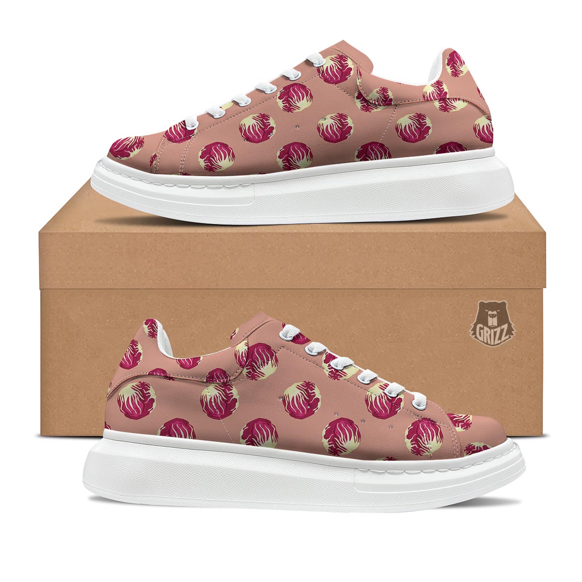 Cabbage Red Print Pattern Platform Shoes-grizzshop