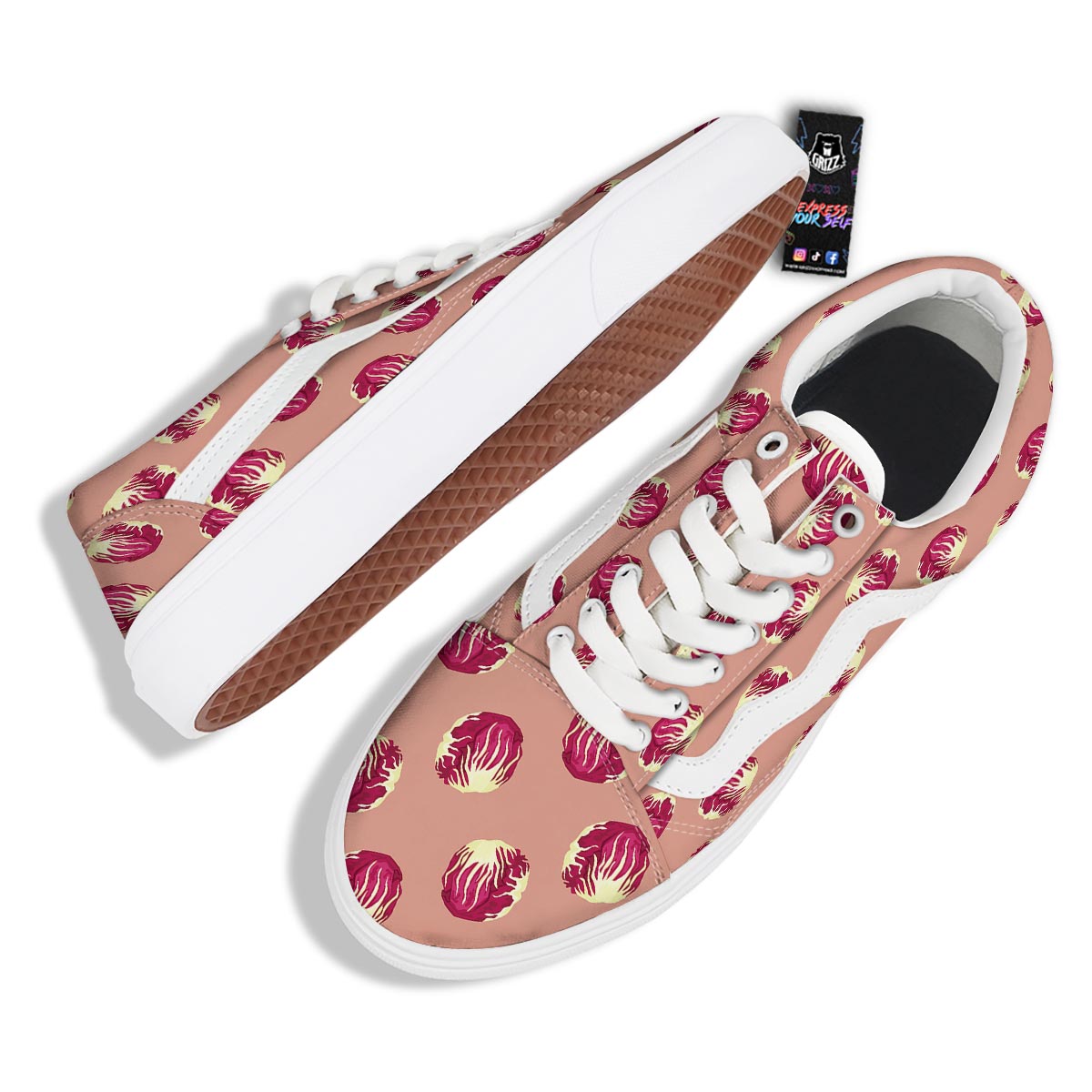 Cabbage Red Print Pattern Skate Shoes-grizzshop