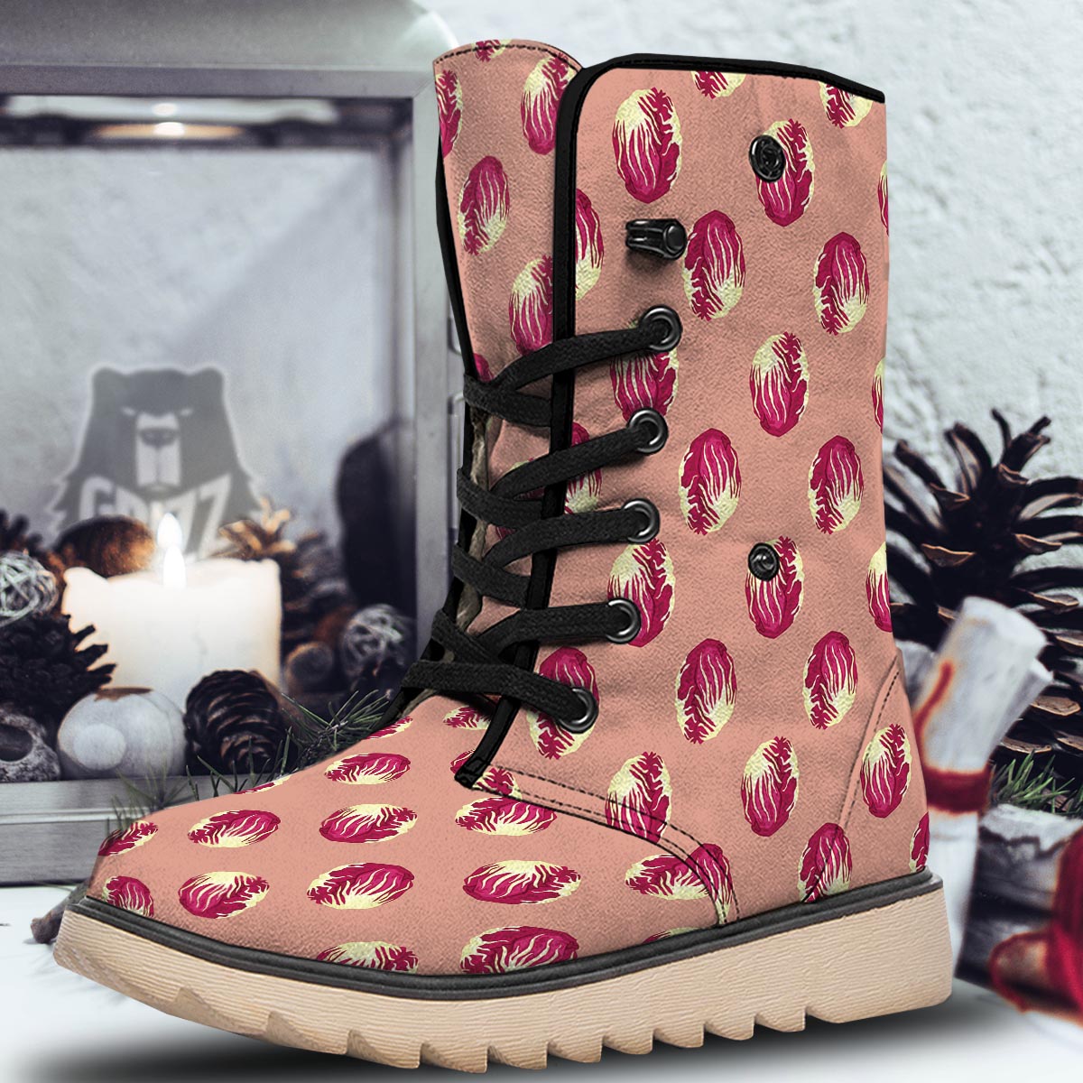 Cabbage Red Print Pattern Snow Boots-grizzshop
