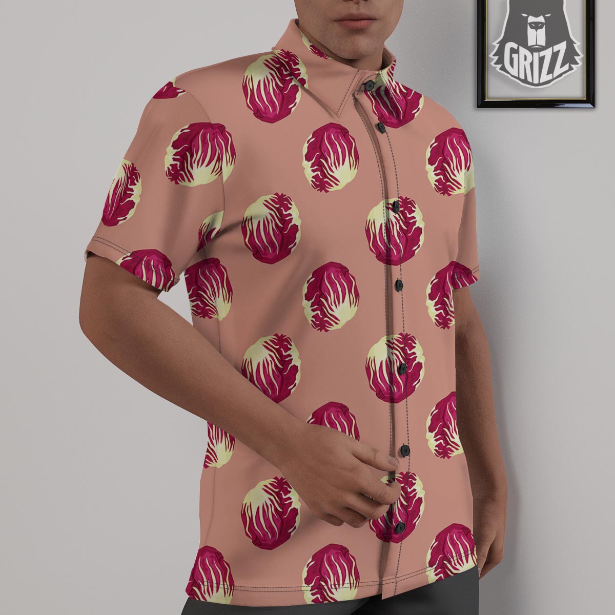 Cabbage Red Print Pattern Untucked Shirts-grizzshop