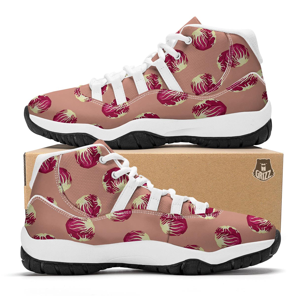 Cabbage Red Print Pattern White Bball Shoes-grizzshop