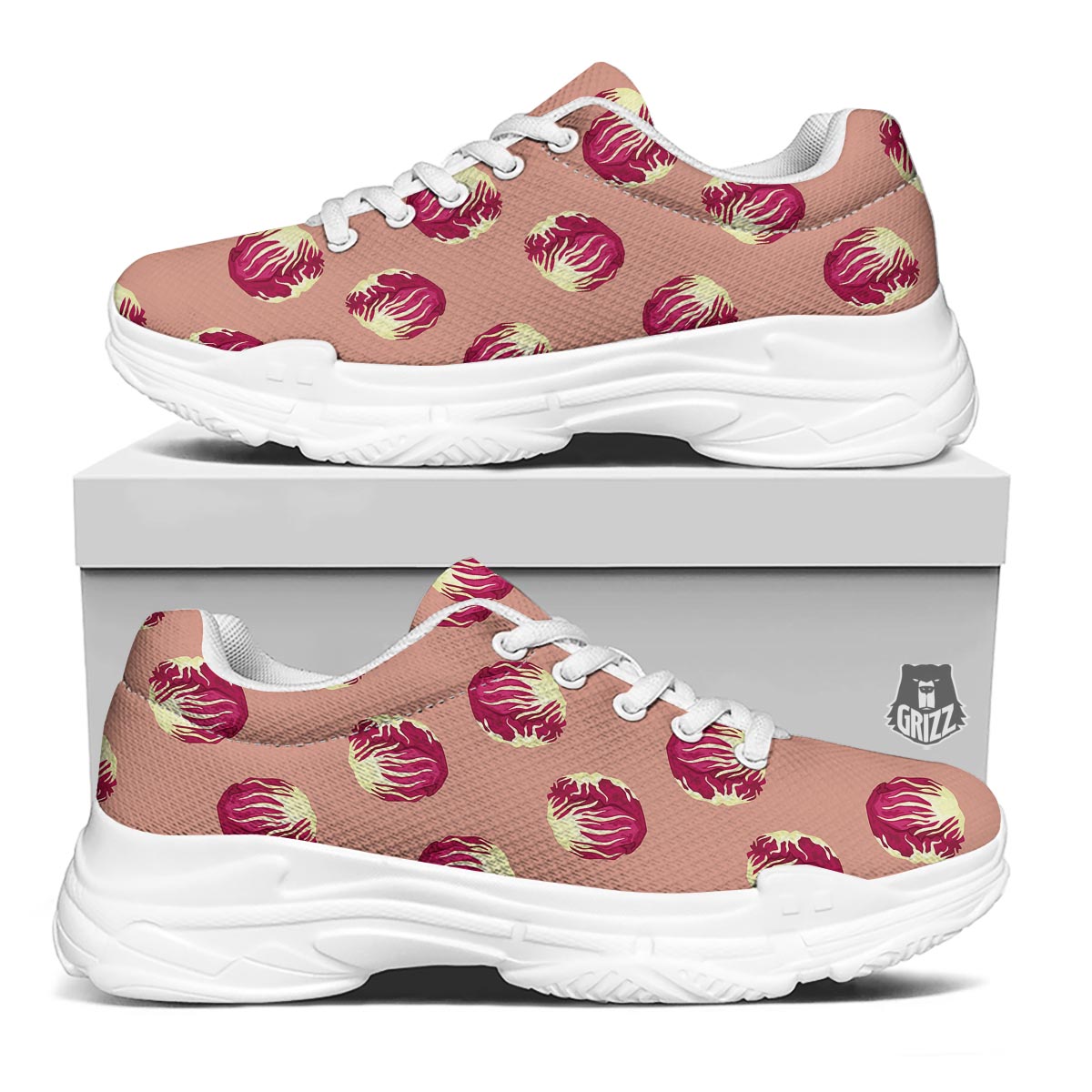 Cabbage Red Print Pattern White Chunky Shoes-grizzshop