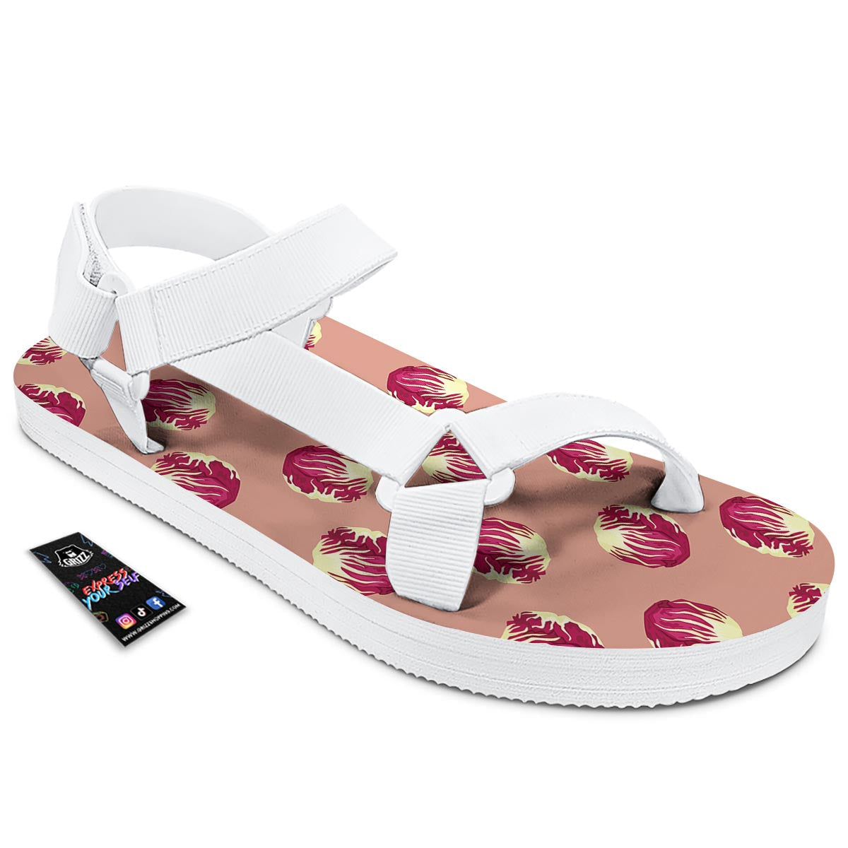 Cabbage Red Print Pattern White Open Toe Sandals-grizzshop