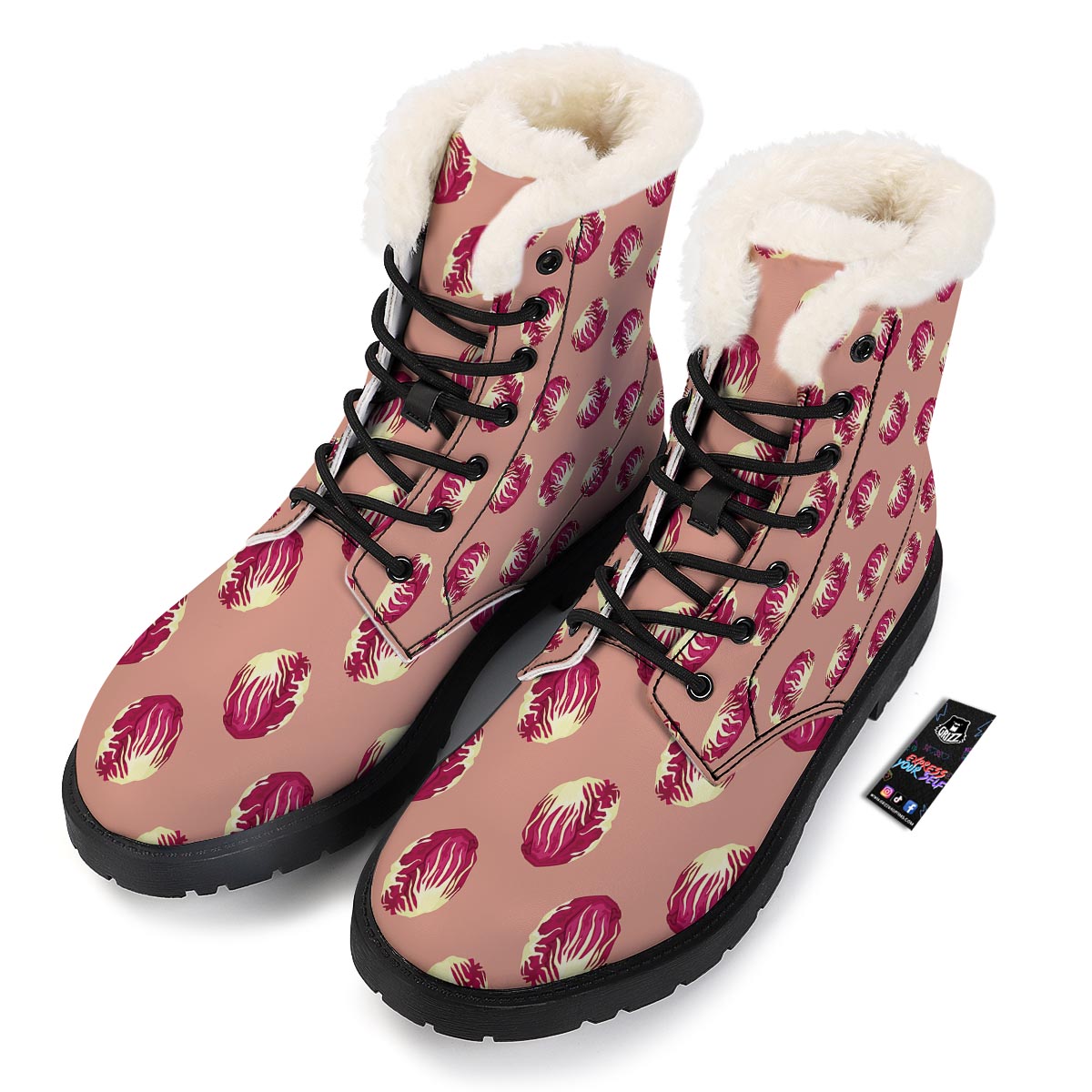 Cabbage Red Print Pattern Winter Boots-grizzshop