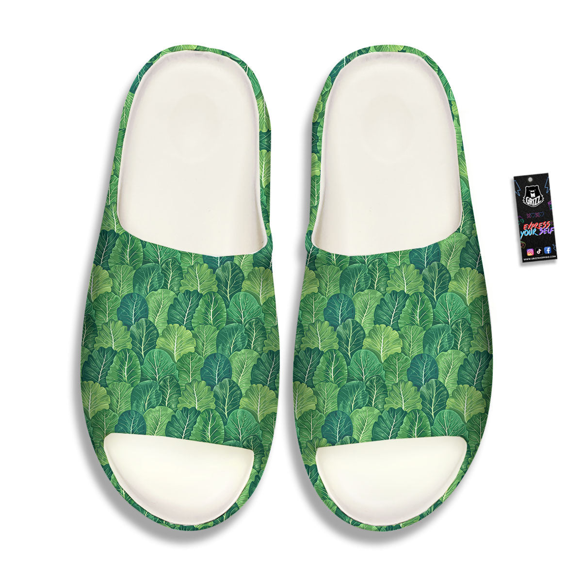 Cabbage Leaf Green Print Sandals-grizzshop