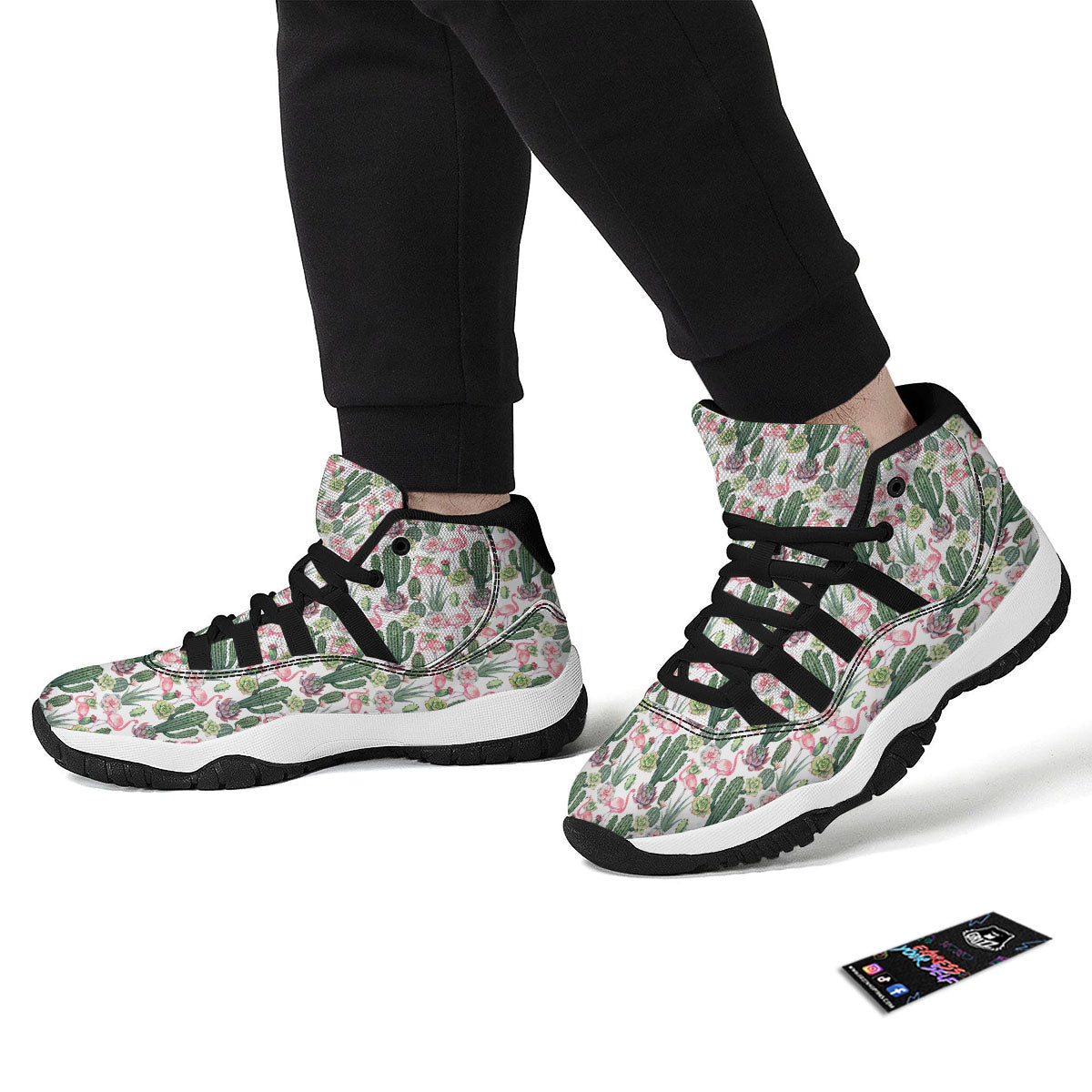 Cactus And Flamingo Black Bball Shoes-grizzshop