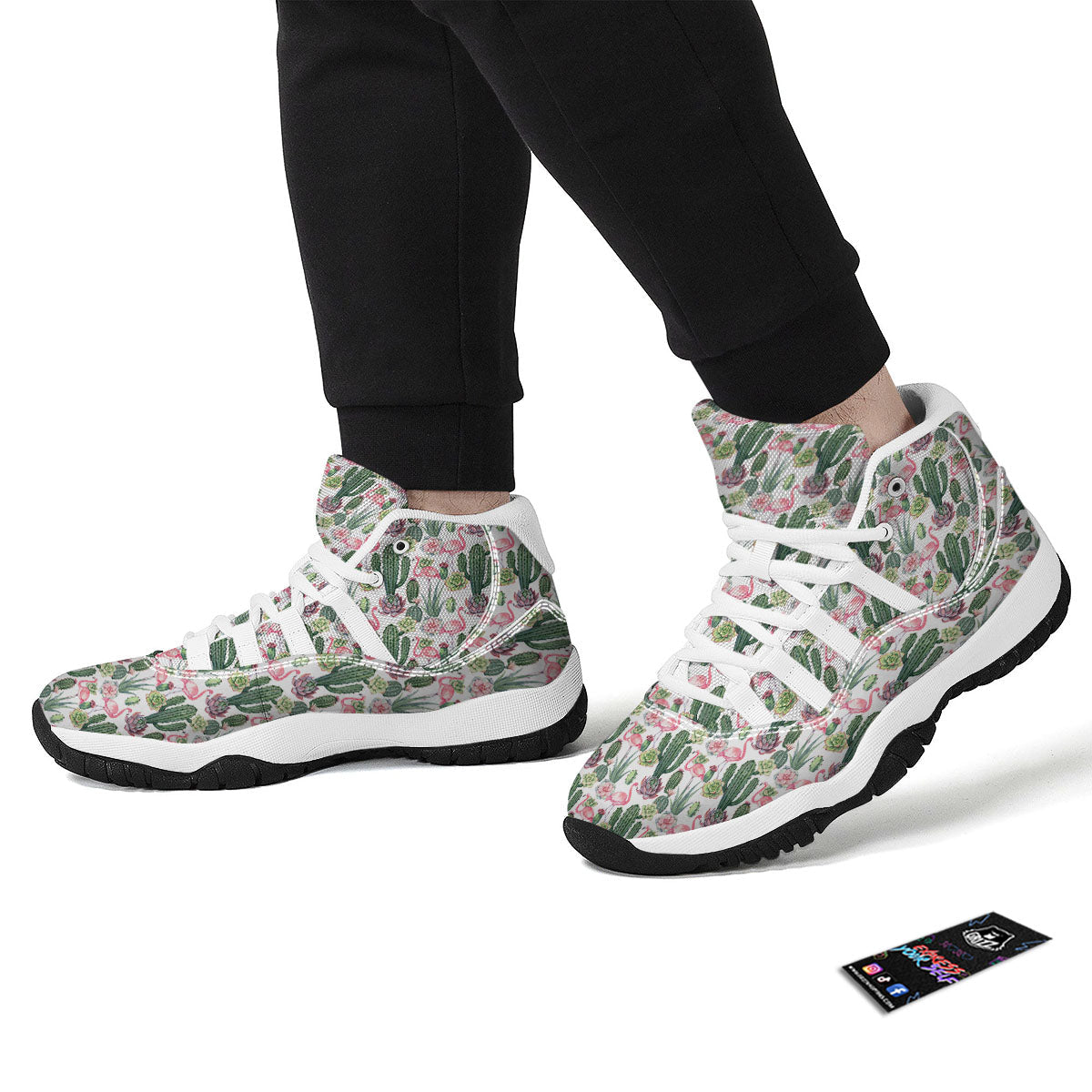 Cactus And Flamingo White Bball Shoes-grizzshop