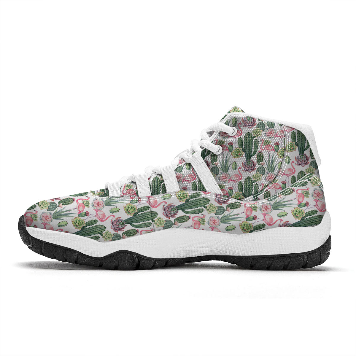 Cactus And Flamingo White Bball Shoes-grizzshop