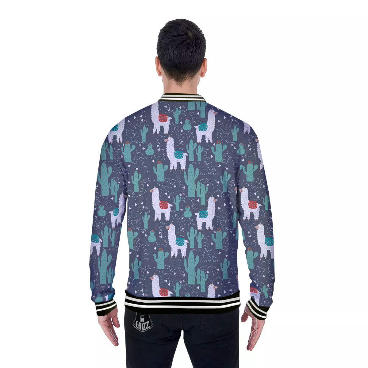 Cactus And Happy Llama Print Pattern Baseball Jacket-grizzshop