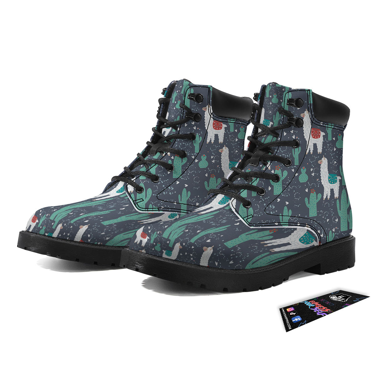 Cactus And Happy Llama Print Pattern Boots-grizzshop