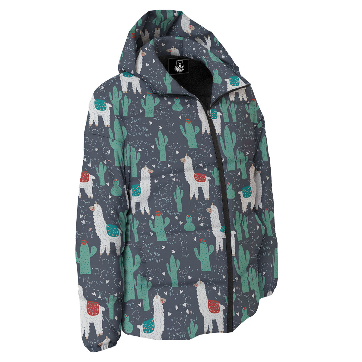 Cactus And Happy Llama Print Pattern Down Jacket-grizzshop