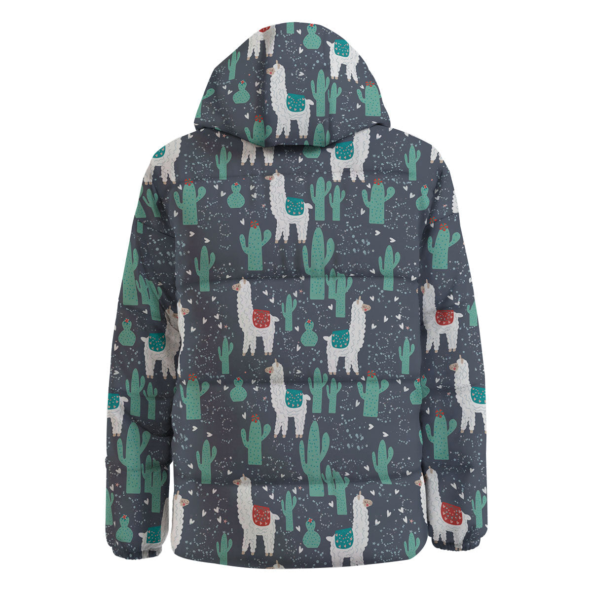 Cactus And Happy Llama Print Pattern Down Jacket-grizzshop