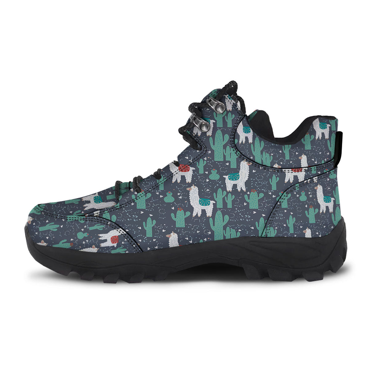 Cactus And Happy Llama Print Pattern Hiking Shoes-grizzshop