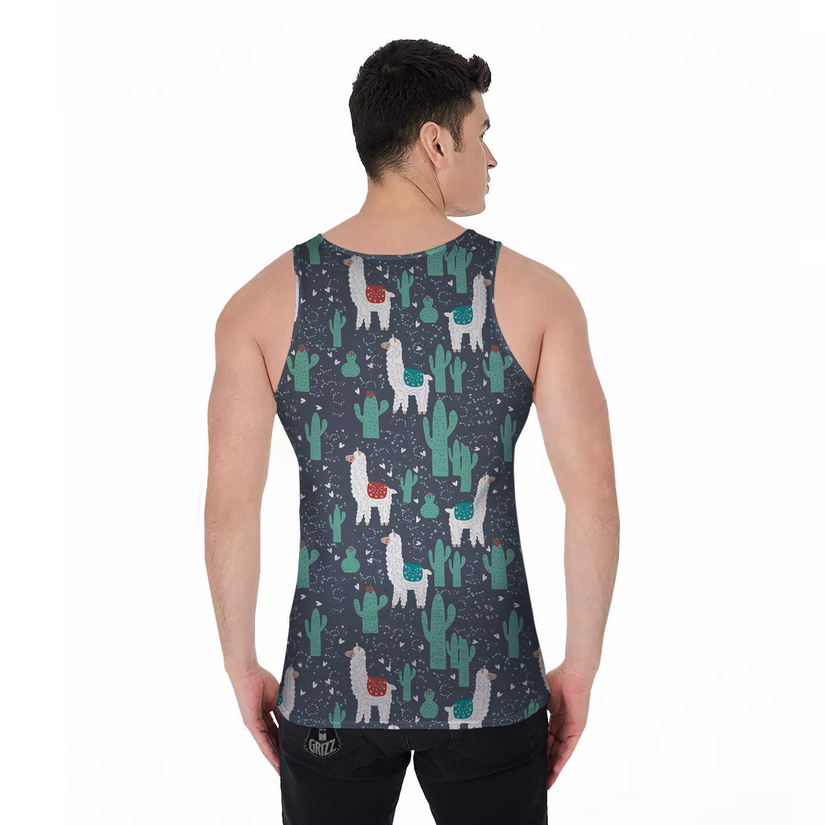 Cactus And Happy Llama Print Pattern Men's Tank Top-grizzshop