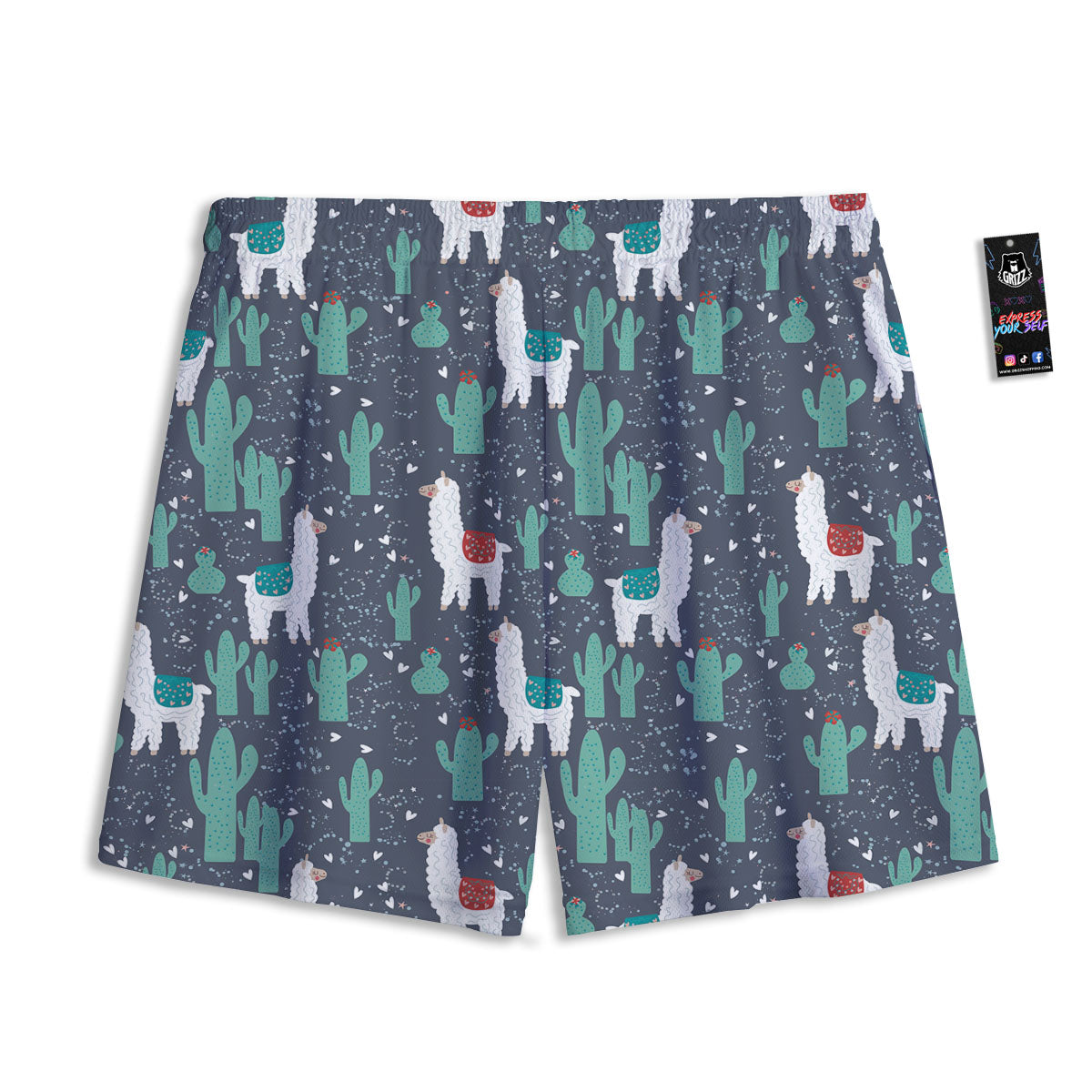 Cactus And Happy Llama Print Pattern Mesh Shorts