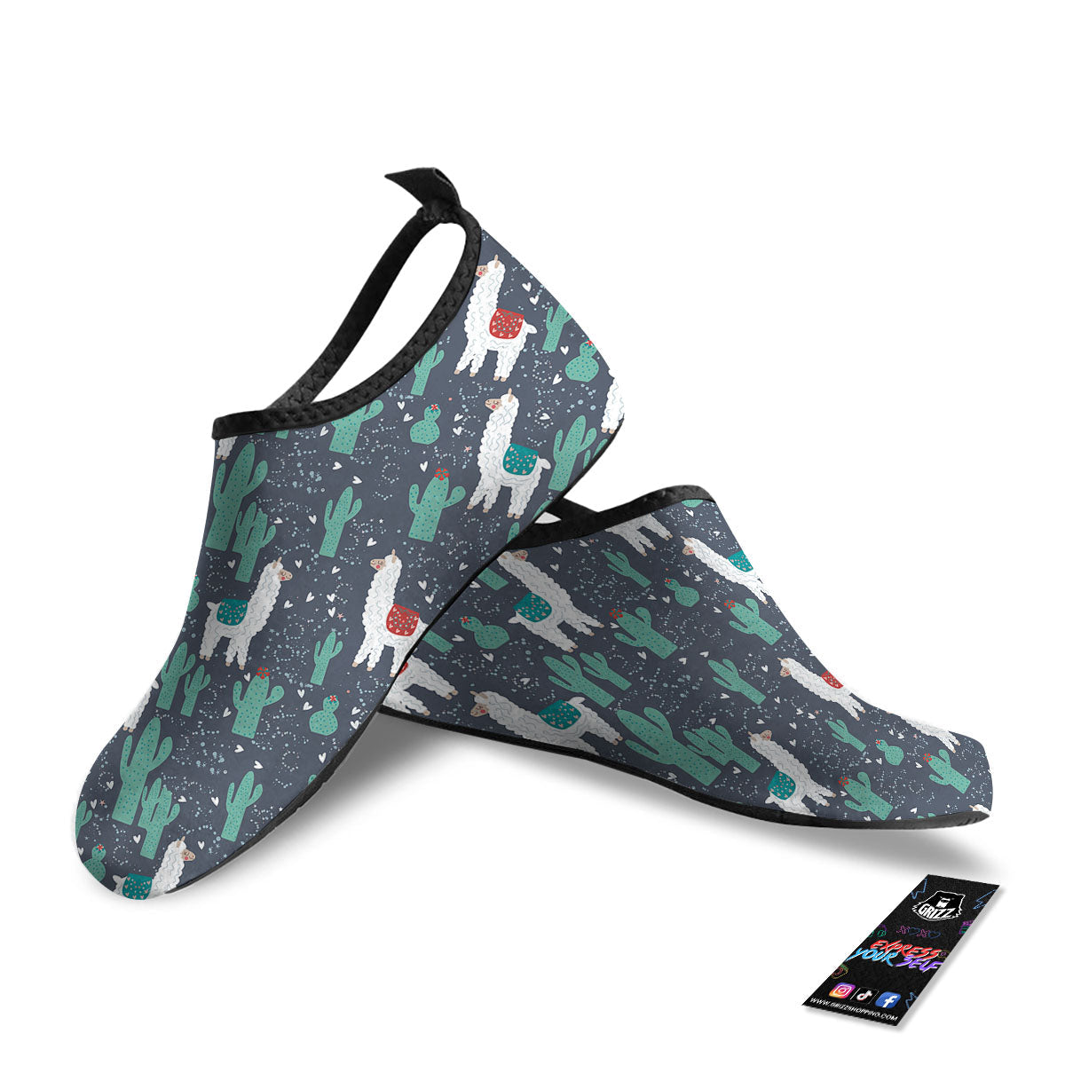 Cactus And Happy Llama Print Pattern Water Shoes-grizzshop