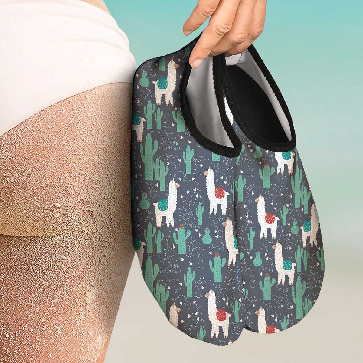 Cactus And Happy Llama Print Pattern Water Shoes-grizzshop