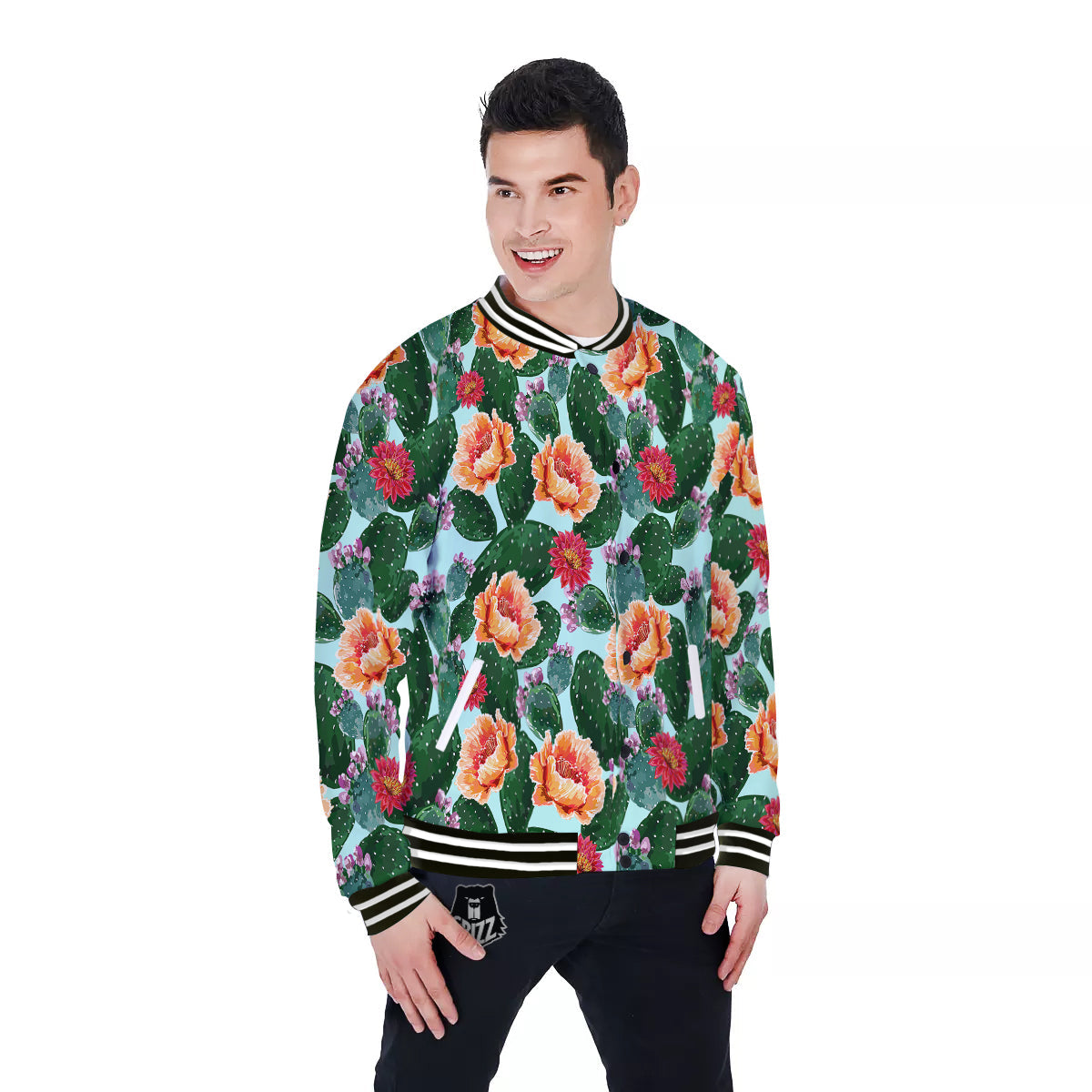 Cactus Blooming Watercolor Print Pattern Baseball Jacket-grizzshop