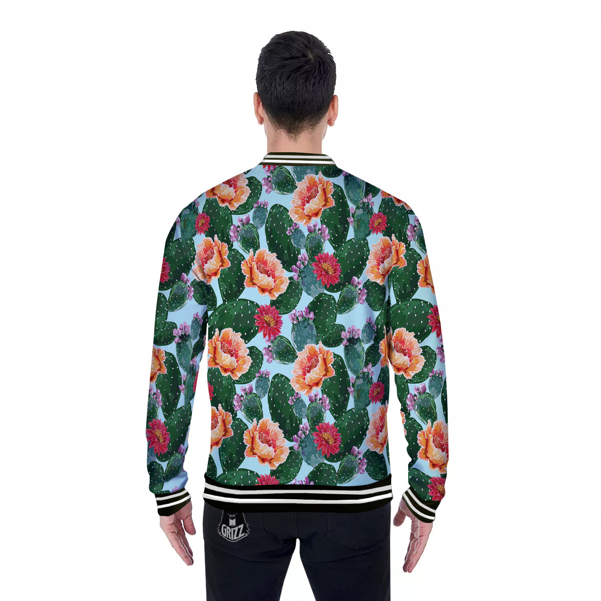 Cactus Blooming Watercolor Print Pattern Baseball Jacket-grizzshop