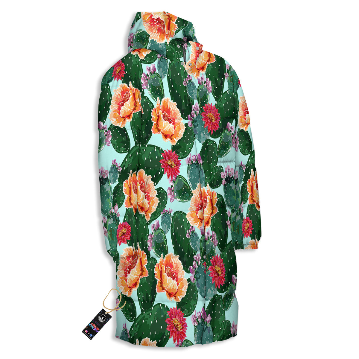 Cactus Blooming Watercolor Print Pattern Long Down Jacket-grizzshop