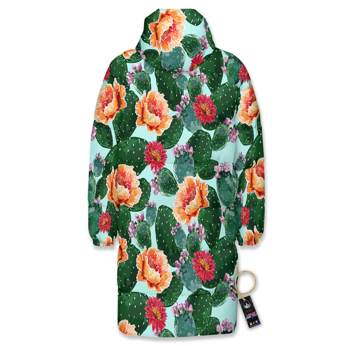 Cactus Blooming Watercolor Print Pattern Long Down Jacket-grizzshop