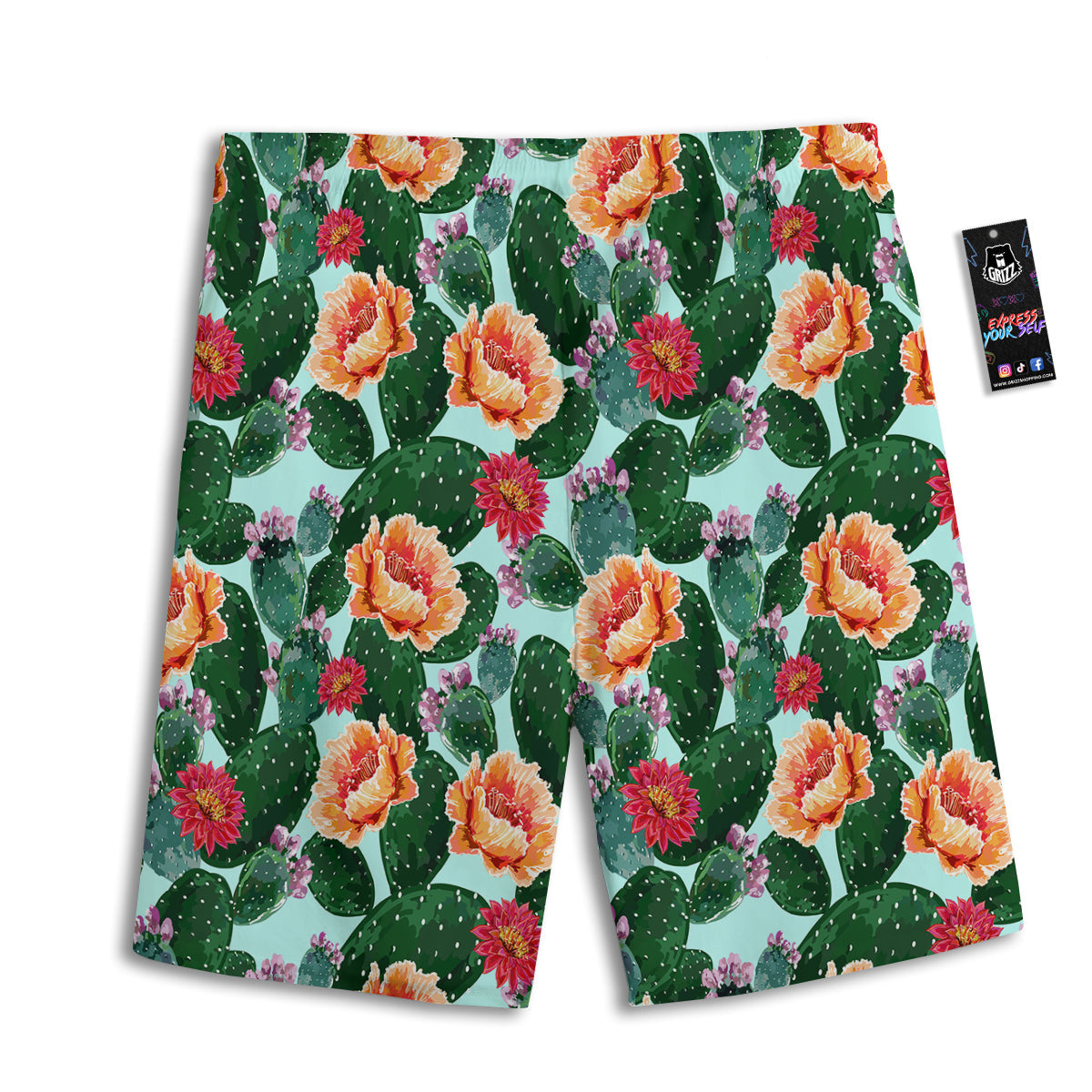 Cactus Blooming Watercolor Print Pattern Men's Athletic Shorts